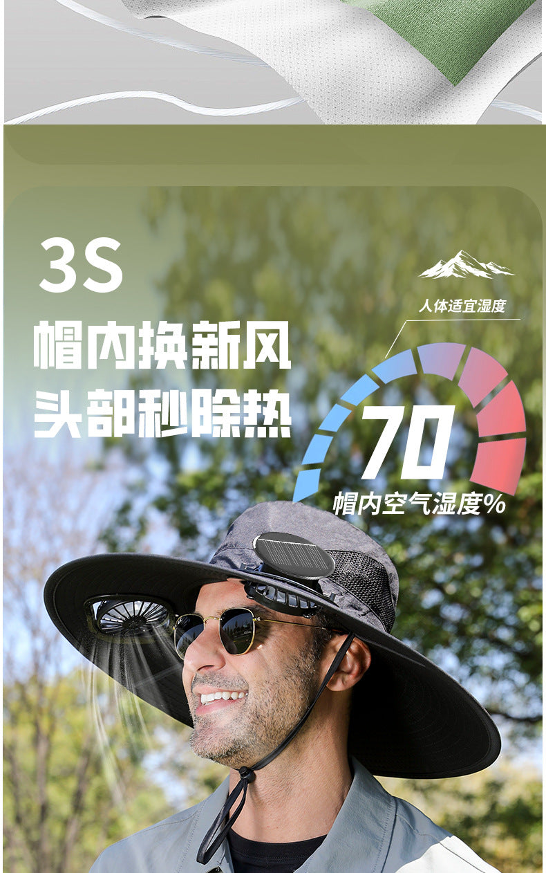 Premium Selected Cross-Border Solar Fan Hat Summer Sun Hat Fishing Sun Protection Sunshade Air Conditioning Fisherman UV Protection Men's Hat