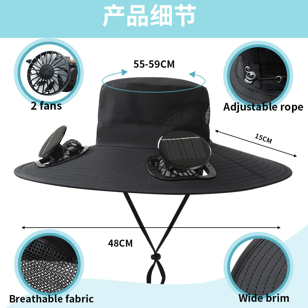 Premium Selected Cross-Border Solar Fan Hat Summer Sun Hat Fishing Sun Protection Sunshade Air Conditioning Fisherman UV Protection Men's Hat