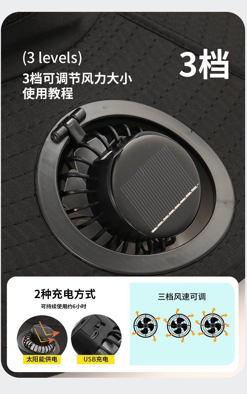 Premium Selected Cross-Border Solar Fan Hat Summer Sun Hat Fishing Sun Protection Sunshade Air Conditioning Fisherman UV Protection Men's Hat