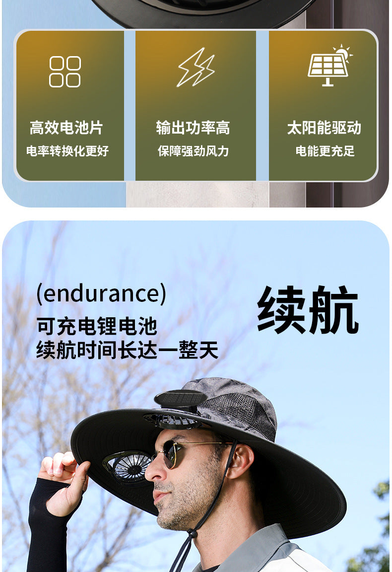 Premium Selected Cross-Border Solar Fan Hat Summer Sun Hat Fishing Sun Protection Sunshade Air Conditioning Fisherman UV Protection Men's Hat