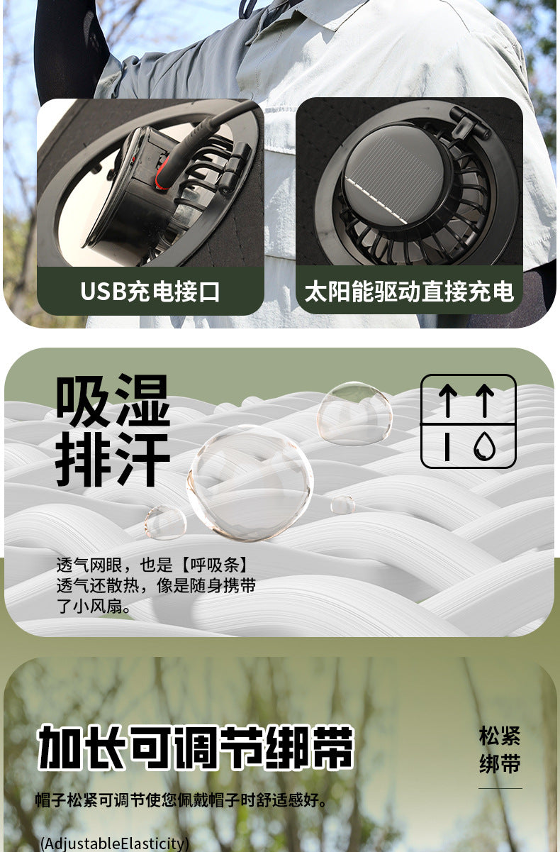 Premium Selected Cross-Border Solar Fan Hat Summer Sun Hat Fishing Sun Protection Sunshade Air Conditioning Fisherman UV Protection Men's Hat