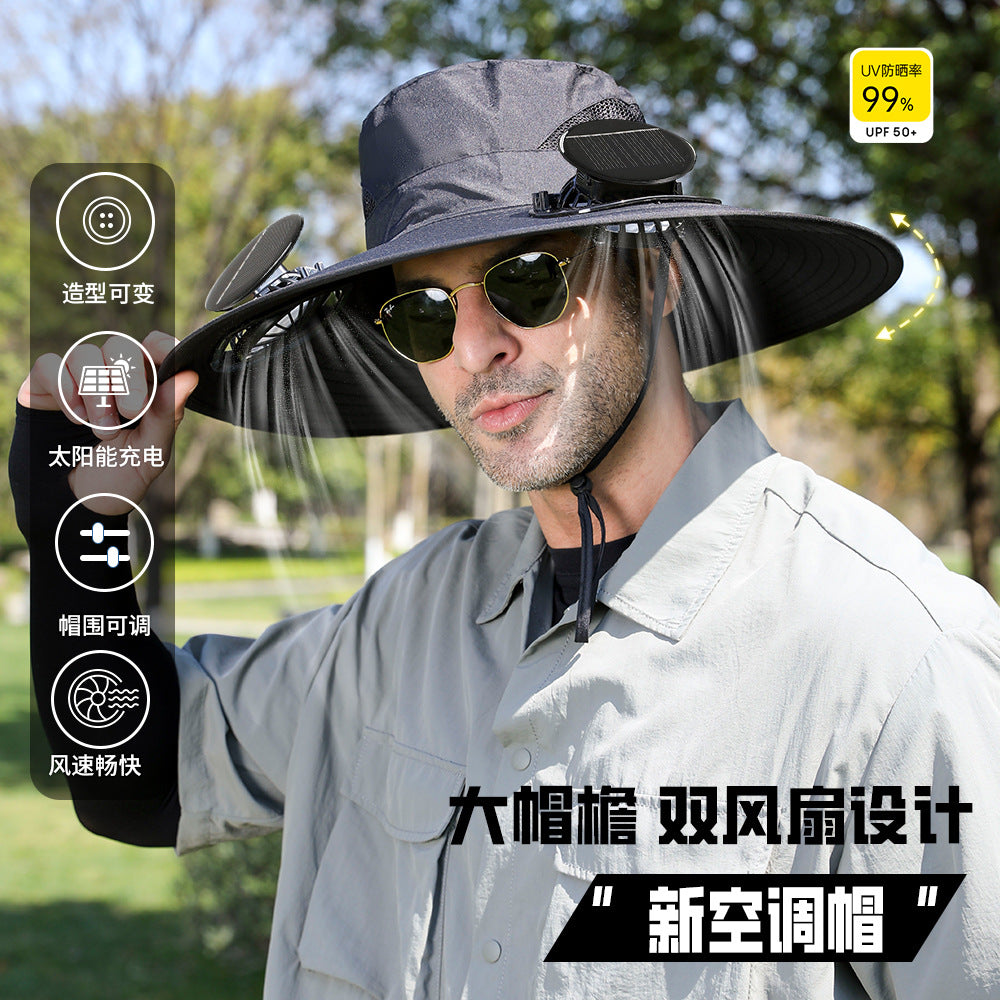 Premium Selected Cross-Border Solar Fan Hat Summer Sun Hat Fishing Sun Protection Sunshade Air Conditioning Fisherman UV Protection Men's Hat