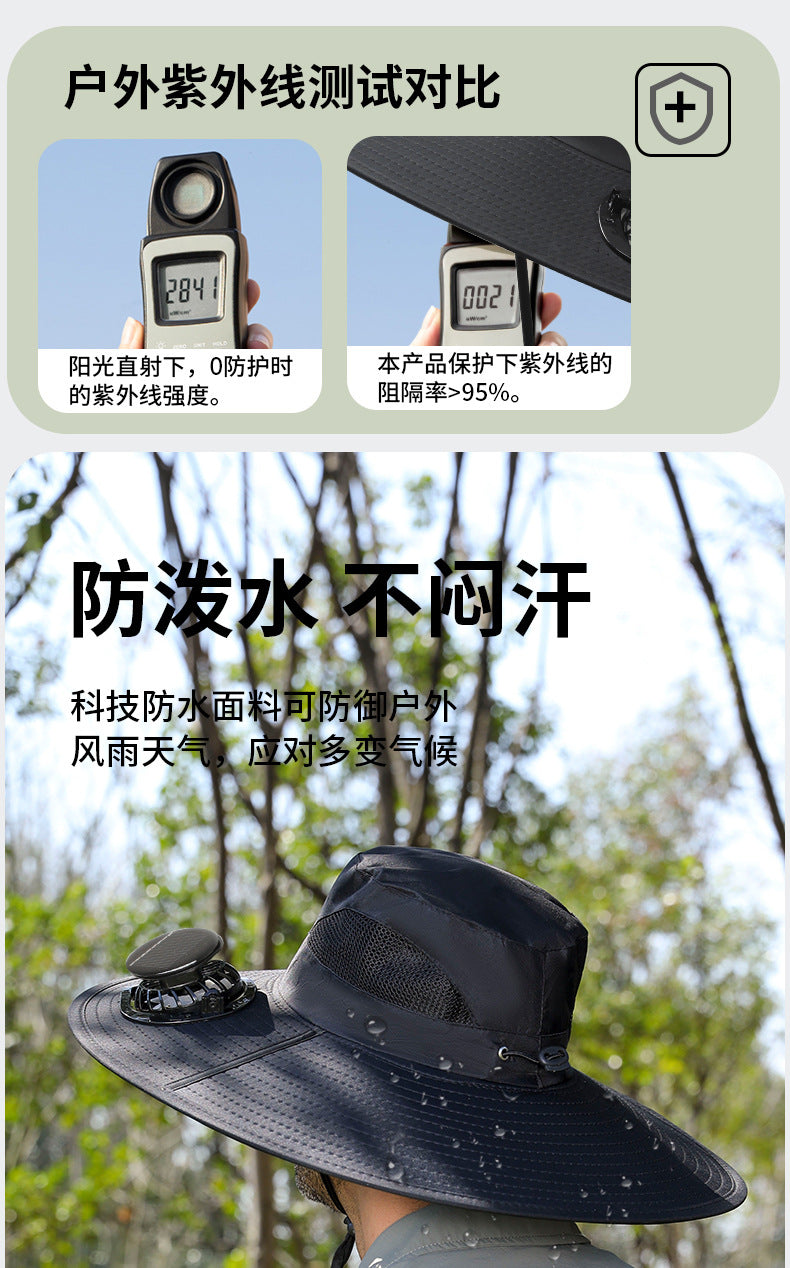 Premium Selected Cross-Border Solar Fan Hat Summer Sun Hat Fishing Sun Protection Sunshade Air Conditioning Fisherman UV Protection Men's Hat